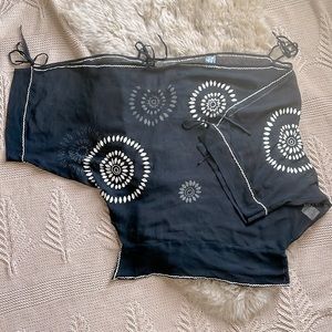 Free People Sheer Black Embroidered Tie-Up Blouse